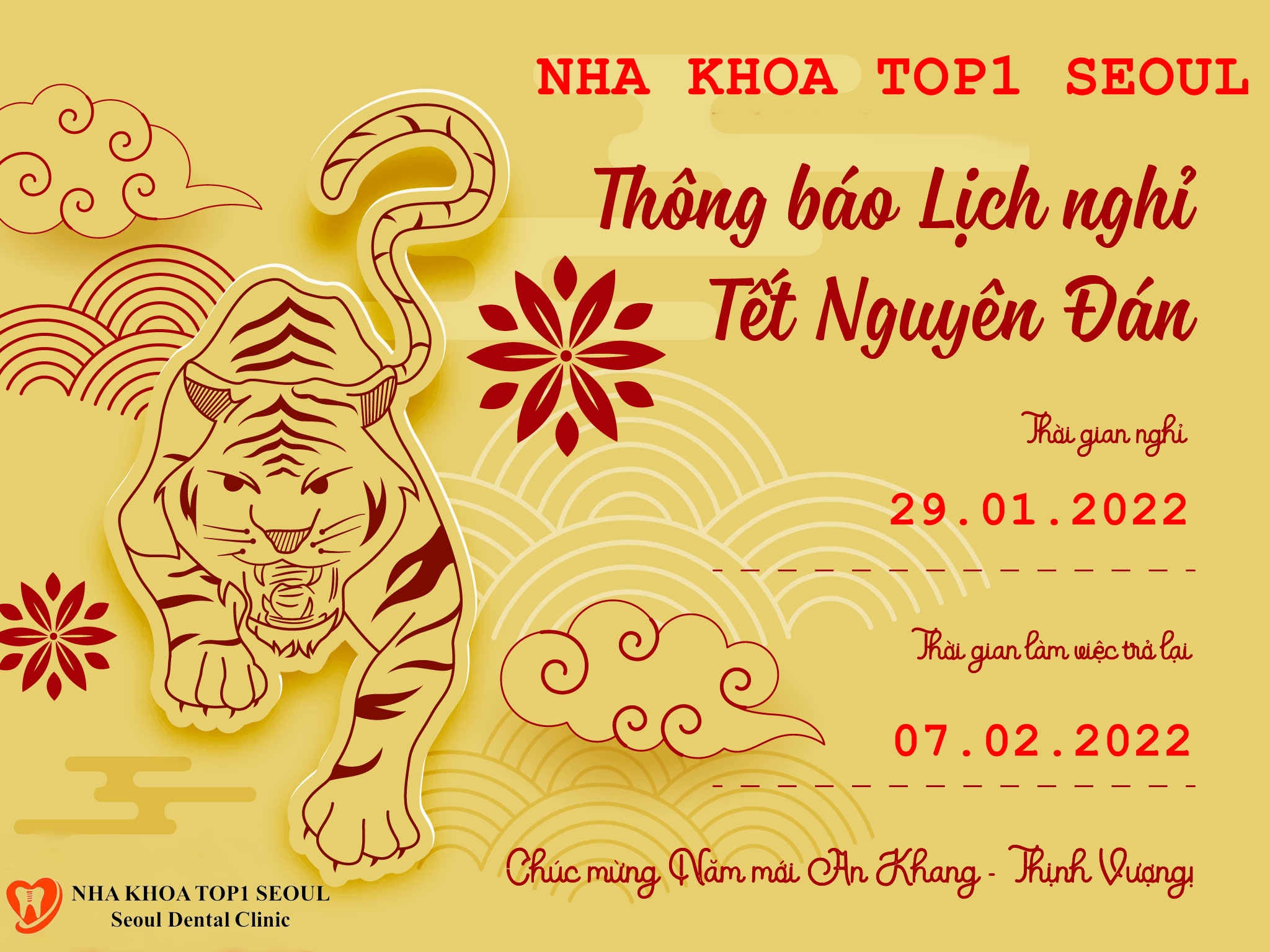 lịch nghỉ tết nha khoa top1 seoul